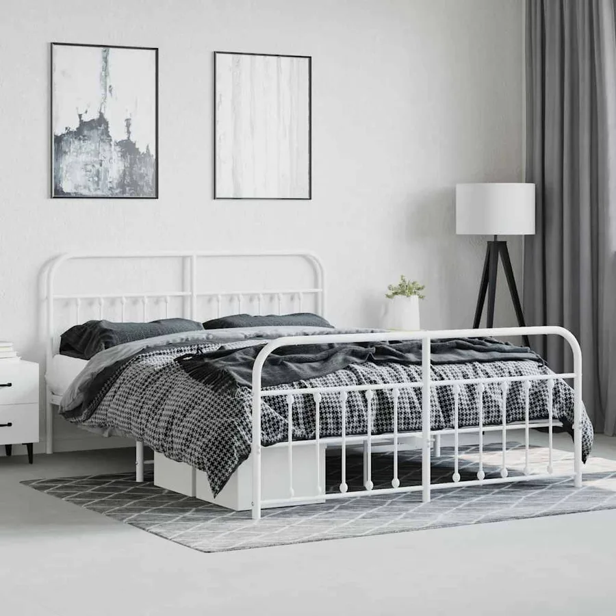 Cadre de lit métal sans matelas et pied de lit blanc 160x200 cm - 4