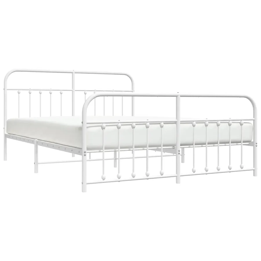 Cadre de lit métal sans matelas et pied de lit blanc 160x200 cm - 5
