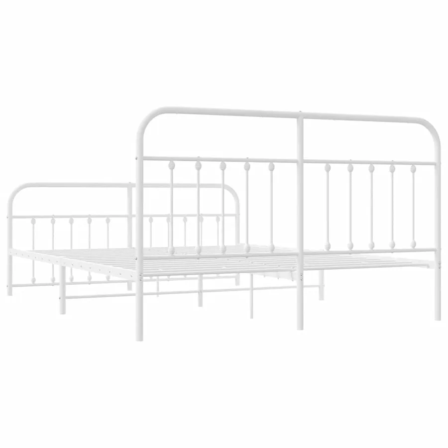Cadre de lit métal sans matelas et pied de lit blanc 160x200 cm - 8