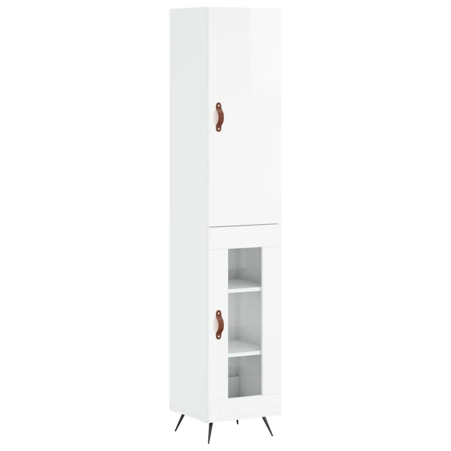 Buffet haut Blanc brillant 34,5x34x180 cm Bois d'ingénierie - 2
