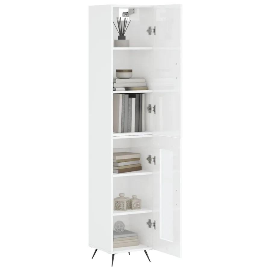 Buffet haut Blanc brillant 34,5x34x180 cm Bois d'ingénierie - 3