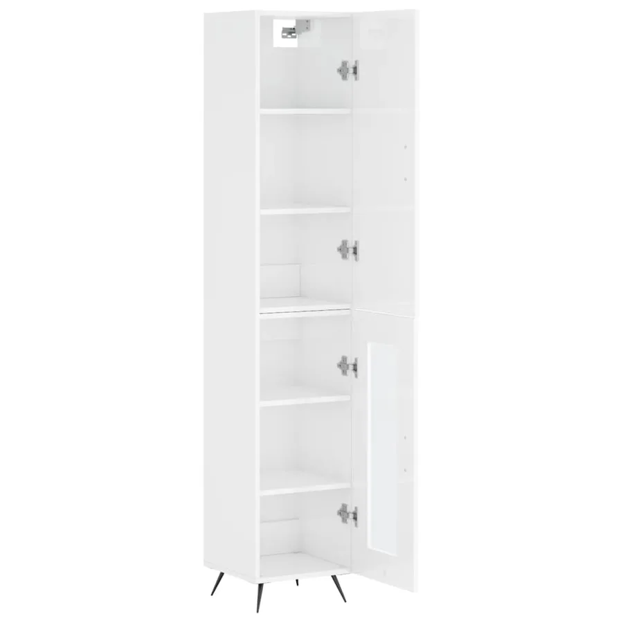 Buffet haut Blanc brillant 34,5x34x180 cm Bois d'ingénierie - 4
