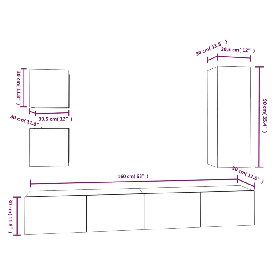 Ensemble de meubles TV 5 pcs Blanc Bois d'ingénierie - 10