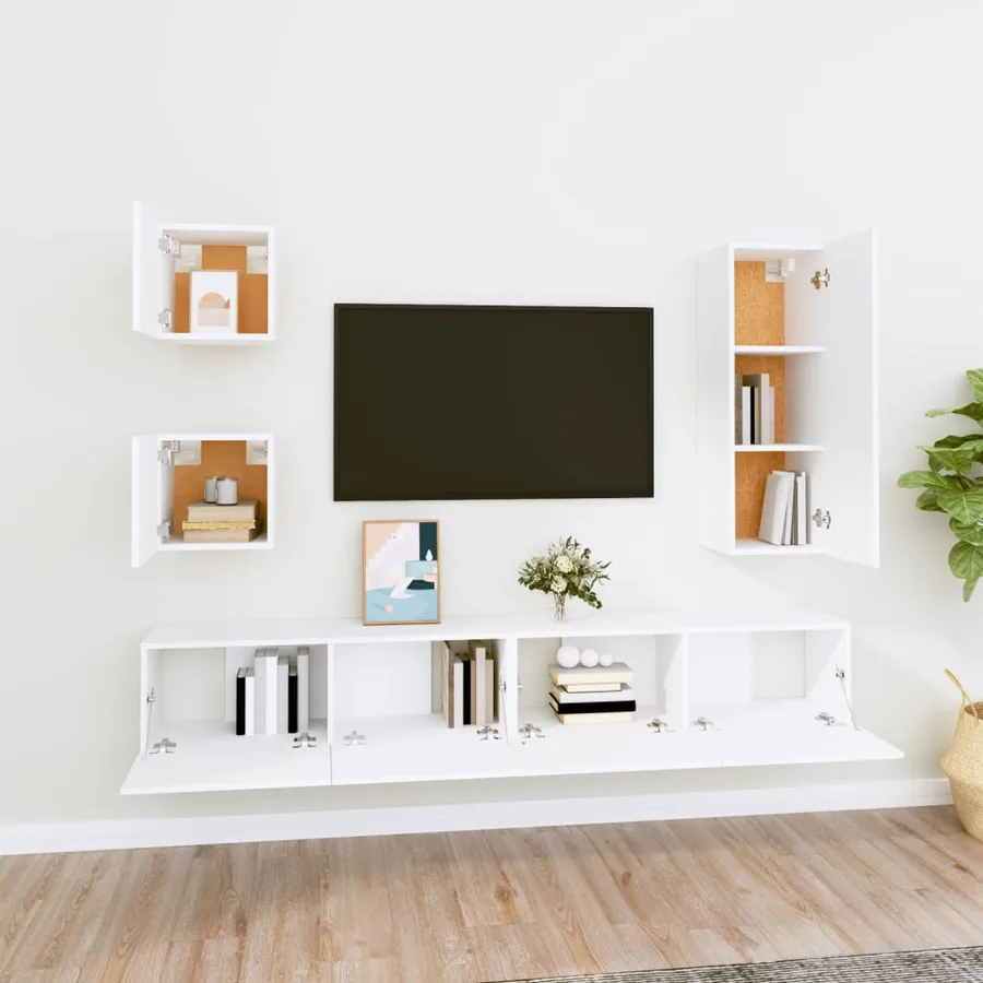 Ensemble de meubles TV 5 pcs Blanc Bois d'ingénierie - 3