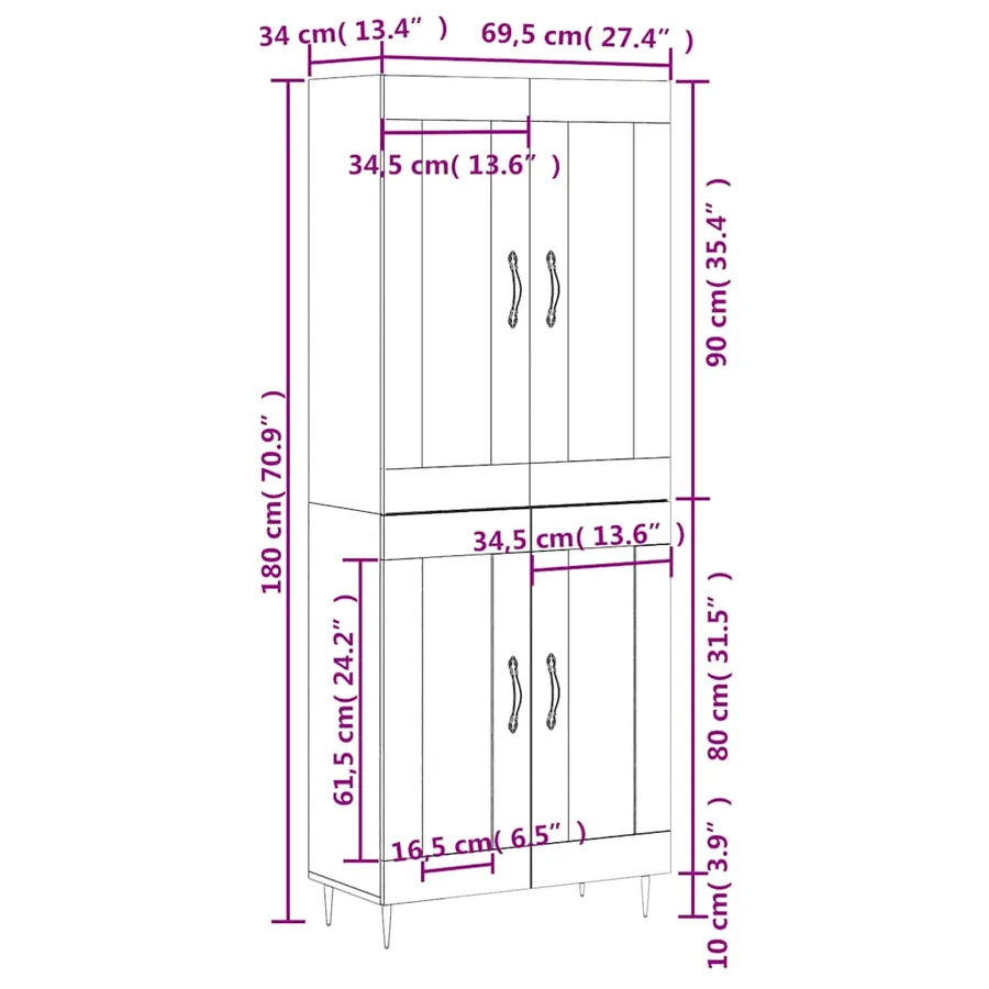 Buffet haut Sonoma gris 69,5x34x180 cm Bois d'ingénierie - 13