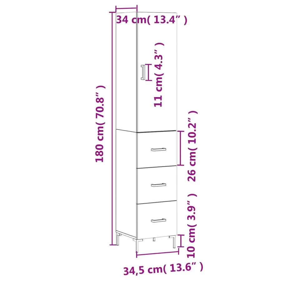 Buffet haut Blanc 34,5x34x180 cm Bois d'ingénierie - 14