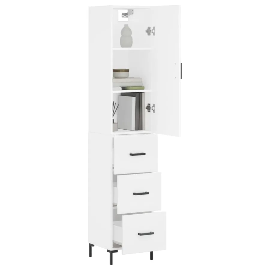 Buffet haut Blanc 34,5x34x180 cm Bois d'ingénierie - 3