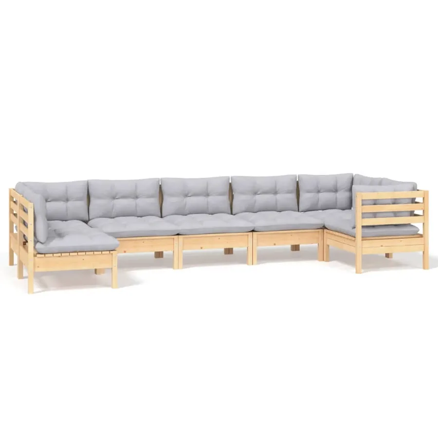 Salon de jardin 7 pcs avec coussins gris bois de pin - 2