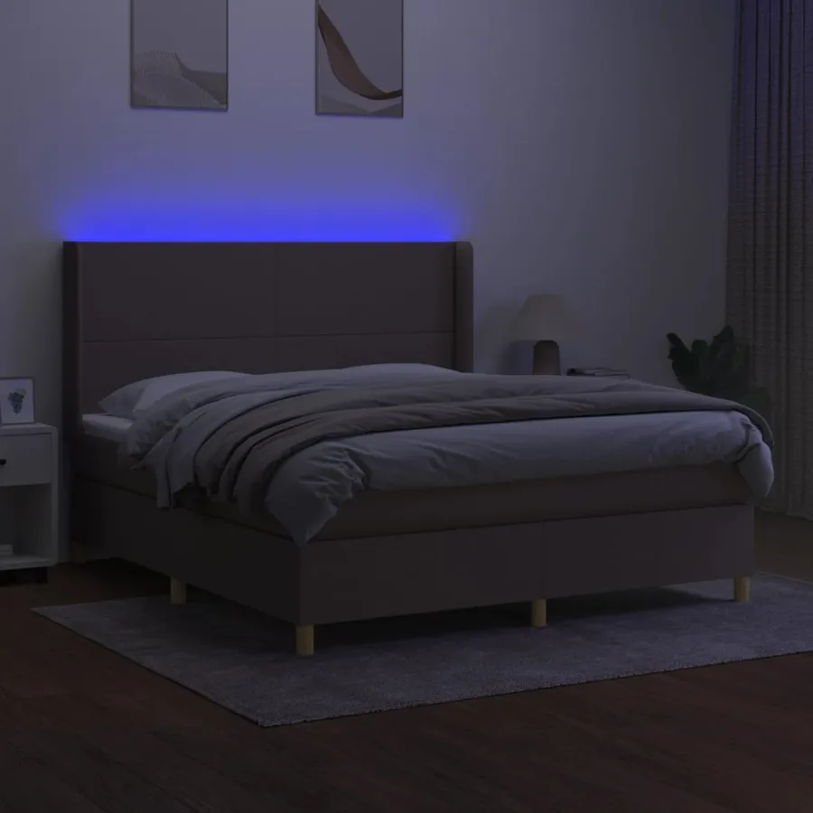Sommier à lattes de lit matelas et LED Taupe 160x200 cm Tissu - 3