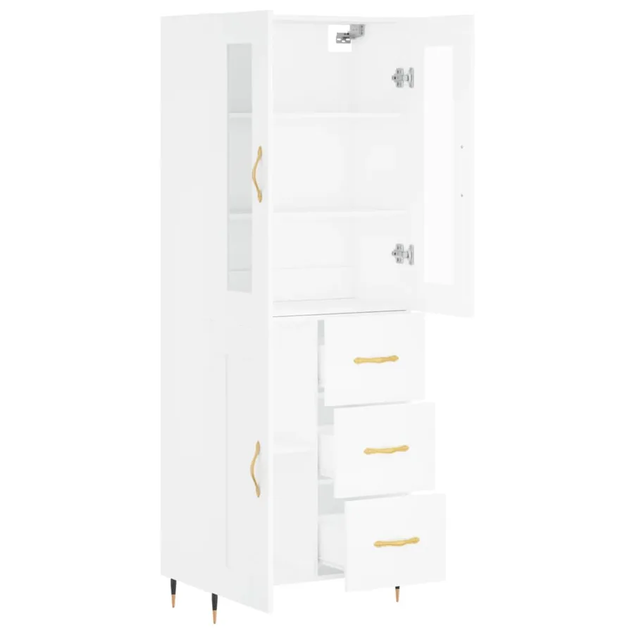 Buffet haut Blanc 69,5x34x180 cm Bois d'ingénierie - 4