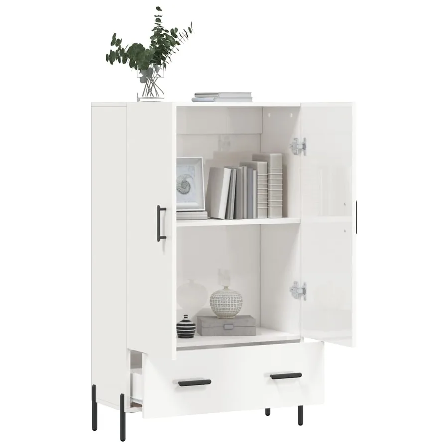 Buffet haut blanc brillant 69,5x31x115 cm bois d'ingénierie - 4