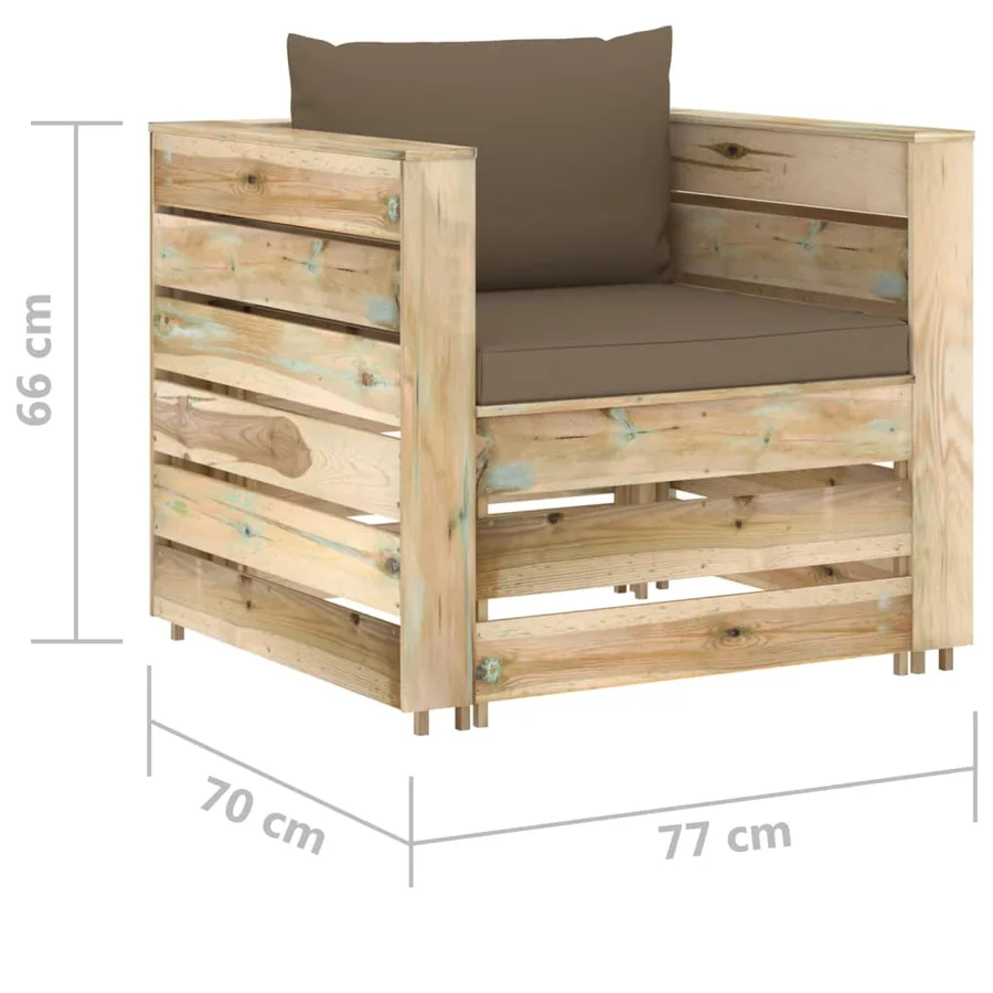 Salon de jardin 2 pcs avec coussins Bois imprégné de vert - 7