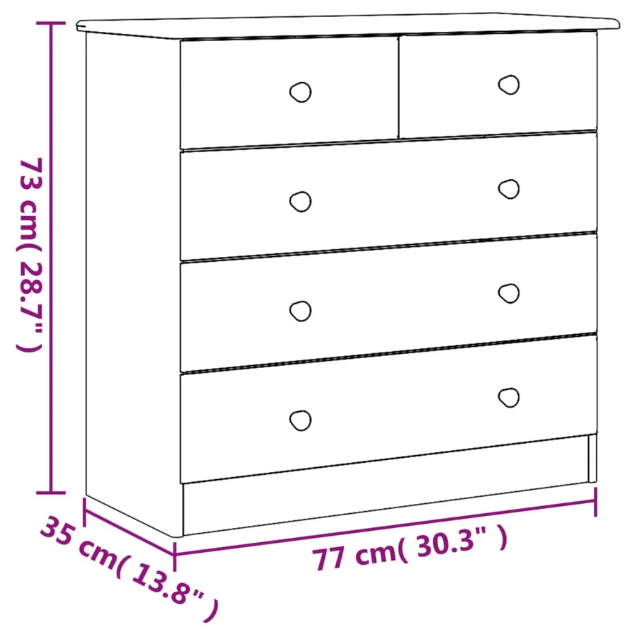 Commode ALTA blanc 77x35x73 cm bois massif de pin - 8