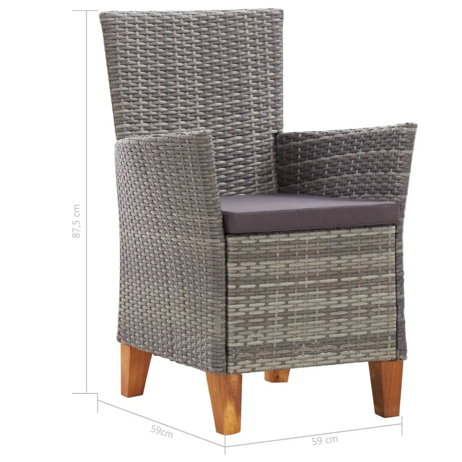 Mobilier à dîner 7 pcs résine tressée et bois d'acacia gris - 11
