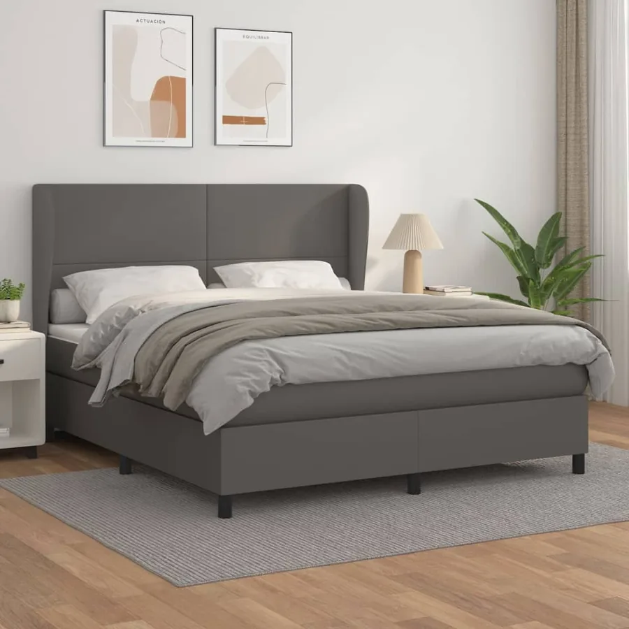 Sommier à lattes de lit avec matelas Gris 160x200 cm Similicuir