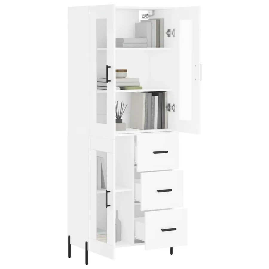 Buffet haut Blanc 69,5x34x180 cm Bois d'ingénierie - 3