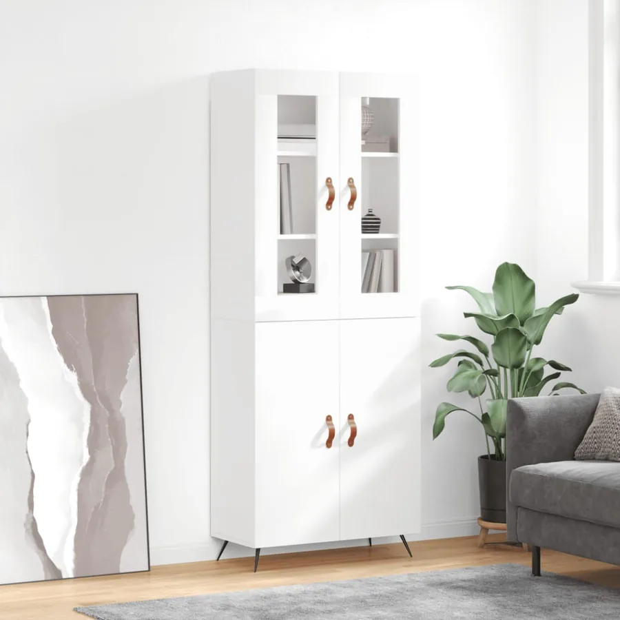 Buffet haut Blanc brillant 69,5x34x180 cm Bois d'ingénierie