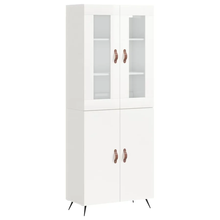 Buffet haut Blanc brillant 69,5x34x180 cm Bois d'ingénierie - 2