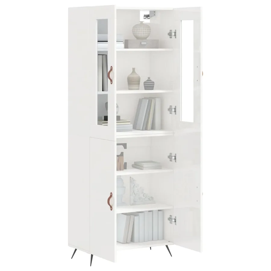 Buffet haut Blanc brillant 69,5x34x180 cm Bois d'ingénierie - 3