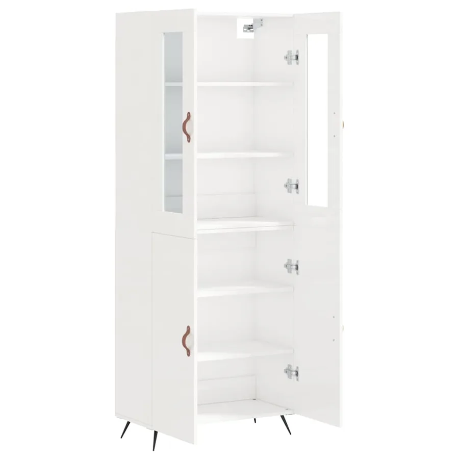 Buffet haut Blanc brillant 69,5x34x180 cm Bois d'ingénierie - 4