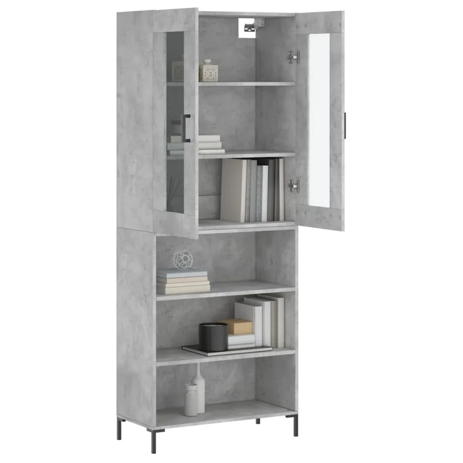 Buffet haut Gris béton 69,5x34x180 cm Bois d'ingénierie - 3