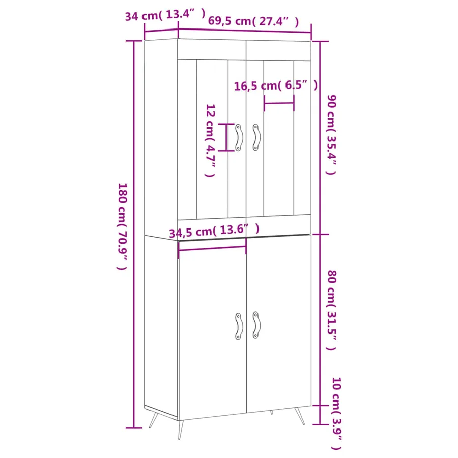Buffet haut Sonoma gris 69,5x34x180 cm Bois d'ingénierie - 13