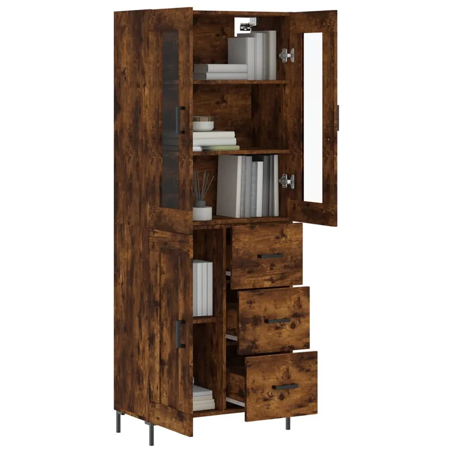 Buffet haut Chêne fumé 69,5x34x180 cm Bois d'ingénierie - 3