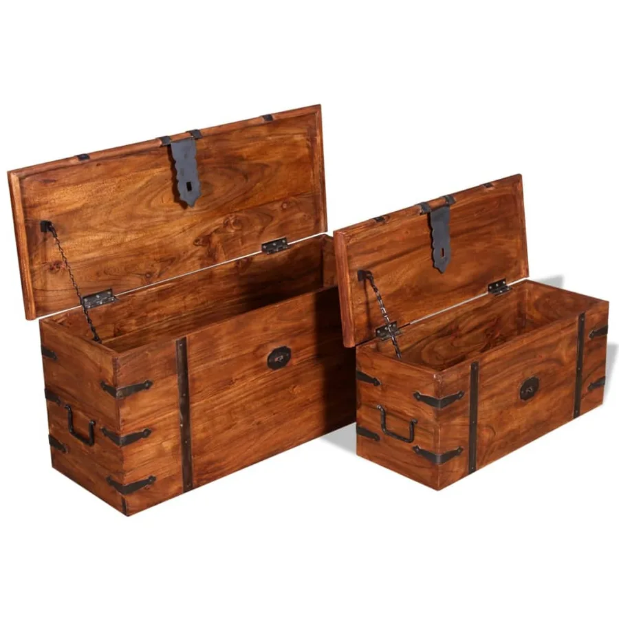Ensemble de deux coffres de rangement Bois massif - 7