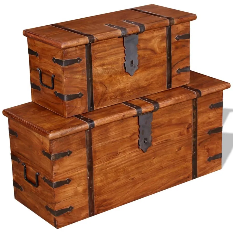 Ensemble de deux coffres de rangement Bois massif - 9