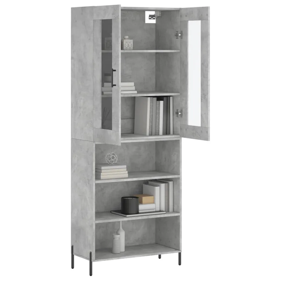 Buffet haut Gris béton 69,5x34x180 cm Bois d'ingénierie - 3