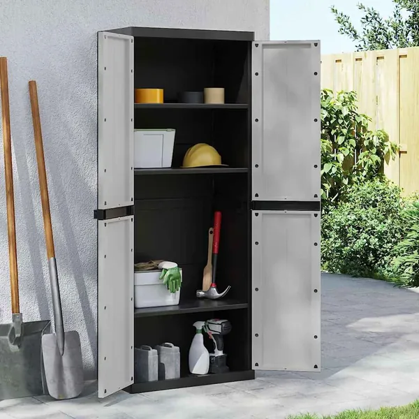 Armoire de rangement d'extérieur gris et noir 65x37x165 cm PP
