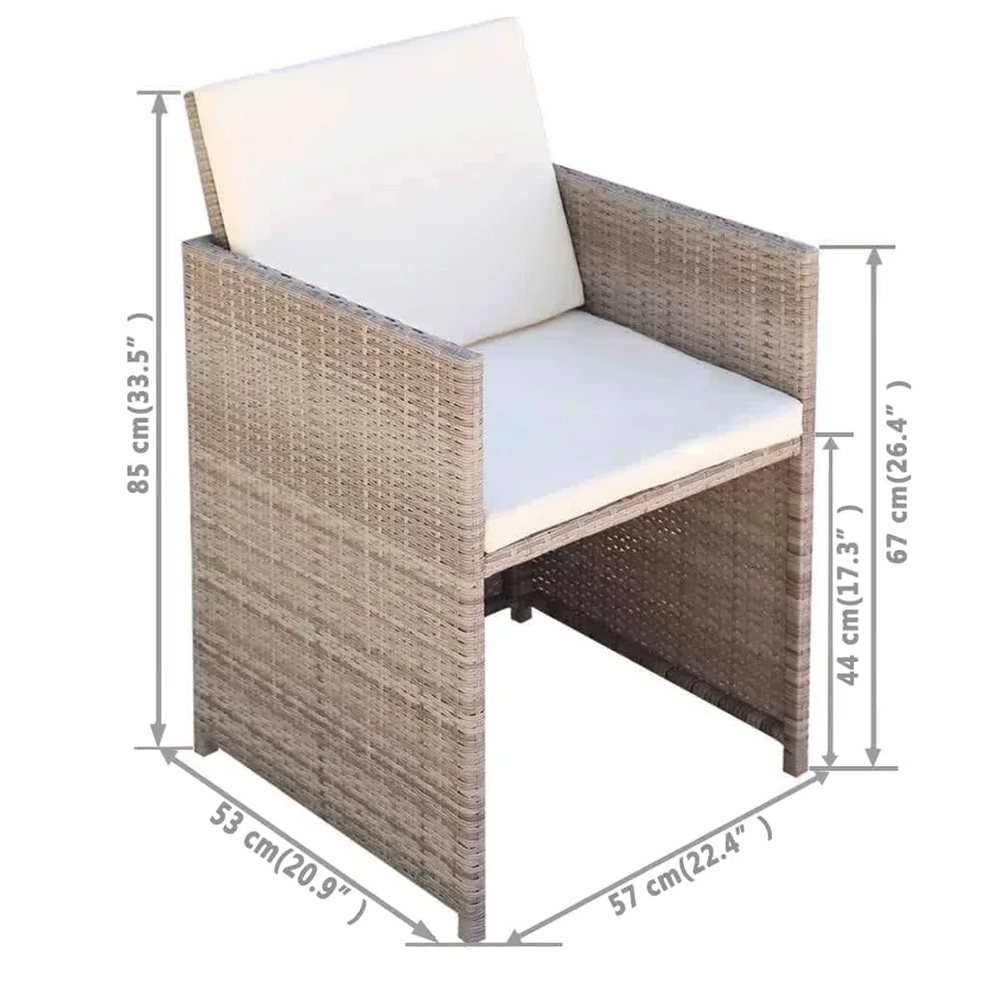 Ensemble de bistro 3 pcs avec coussins résine tressée beige - 11