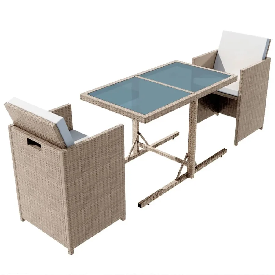 Ensemble de bistro 3 pcs avec coussins résine tressée beige - 2
