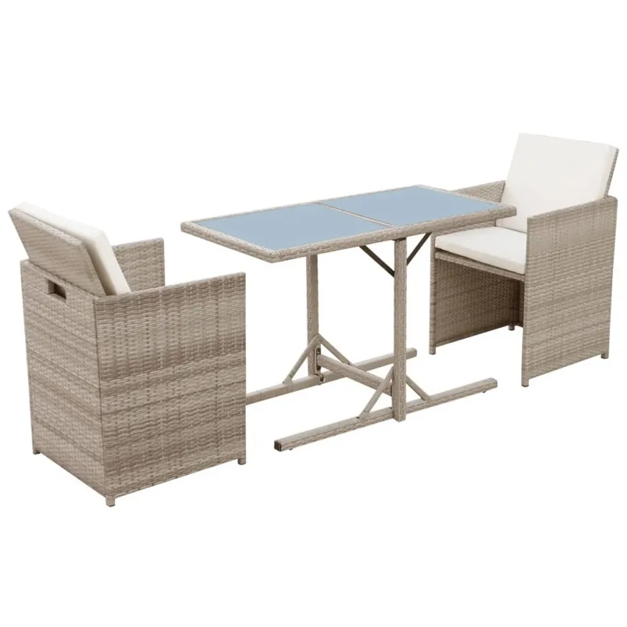 Ensemble de bistro 3 pcs avec coussins résine tressée beige - 3
