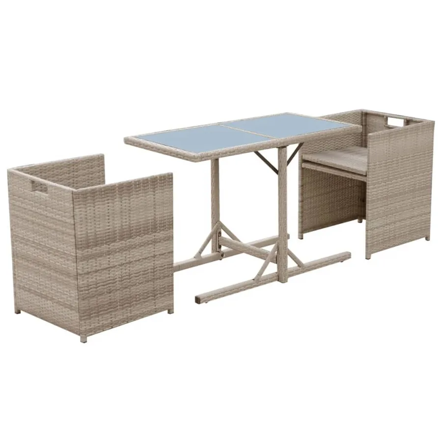 Ensemble de bistro 3 pcs avec coussins résine tressée beige - 4
