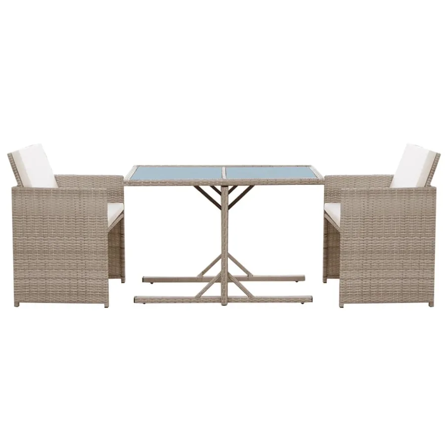 Ensemble de bistro 3 pcs avec coussins résine tressée beige - 5
