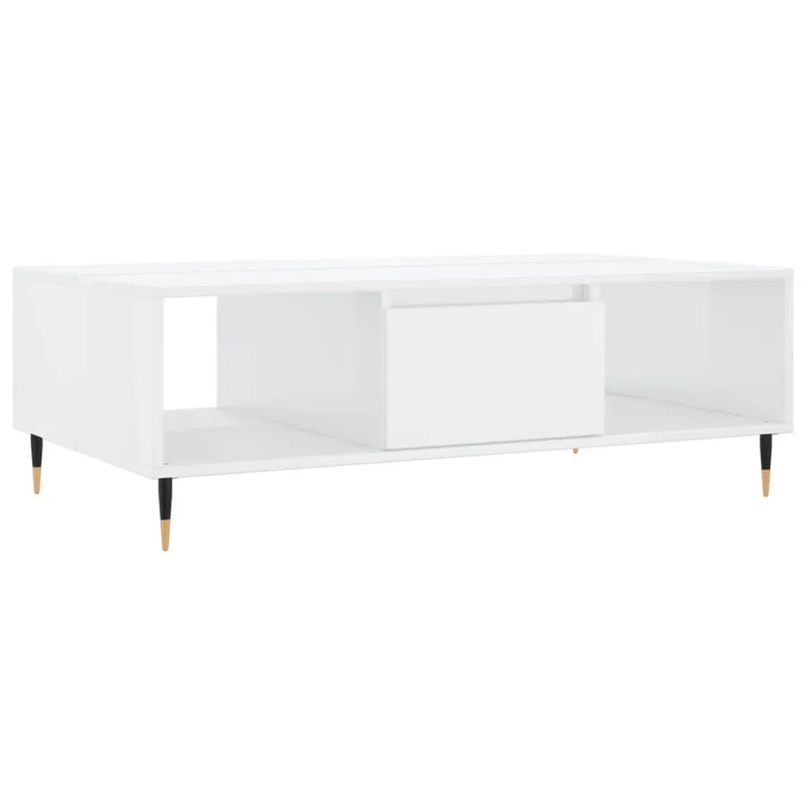 Table basse blanc brillant 104x60x35 cm bois d'ingénierie - 2
