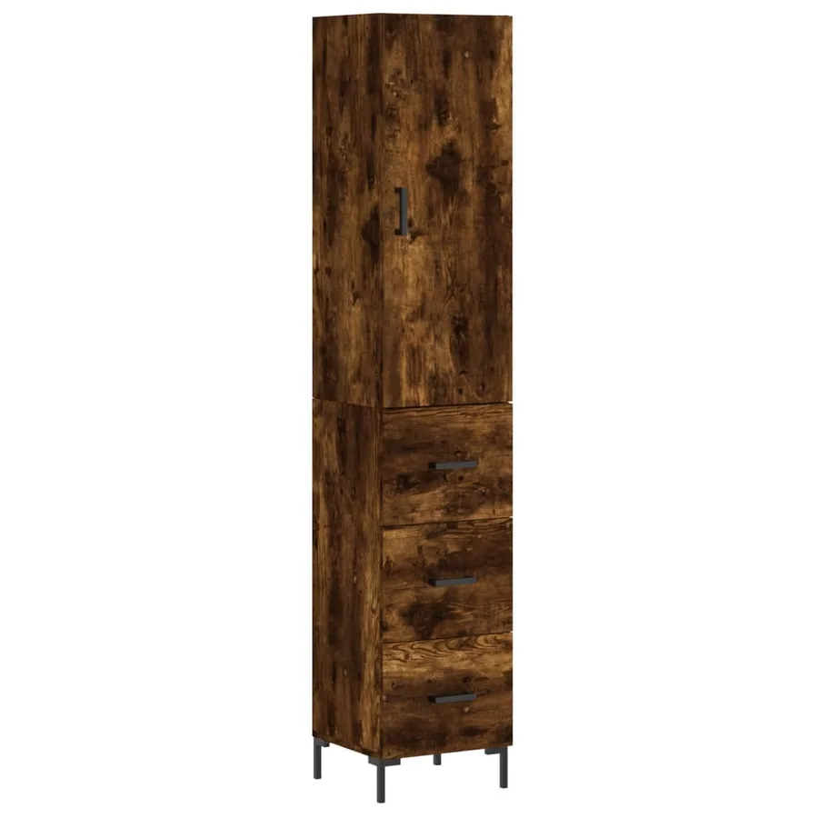 Buffet haut Chêne fumé 34,5x34x180 cm Bois d'ingénierie - 2