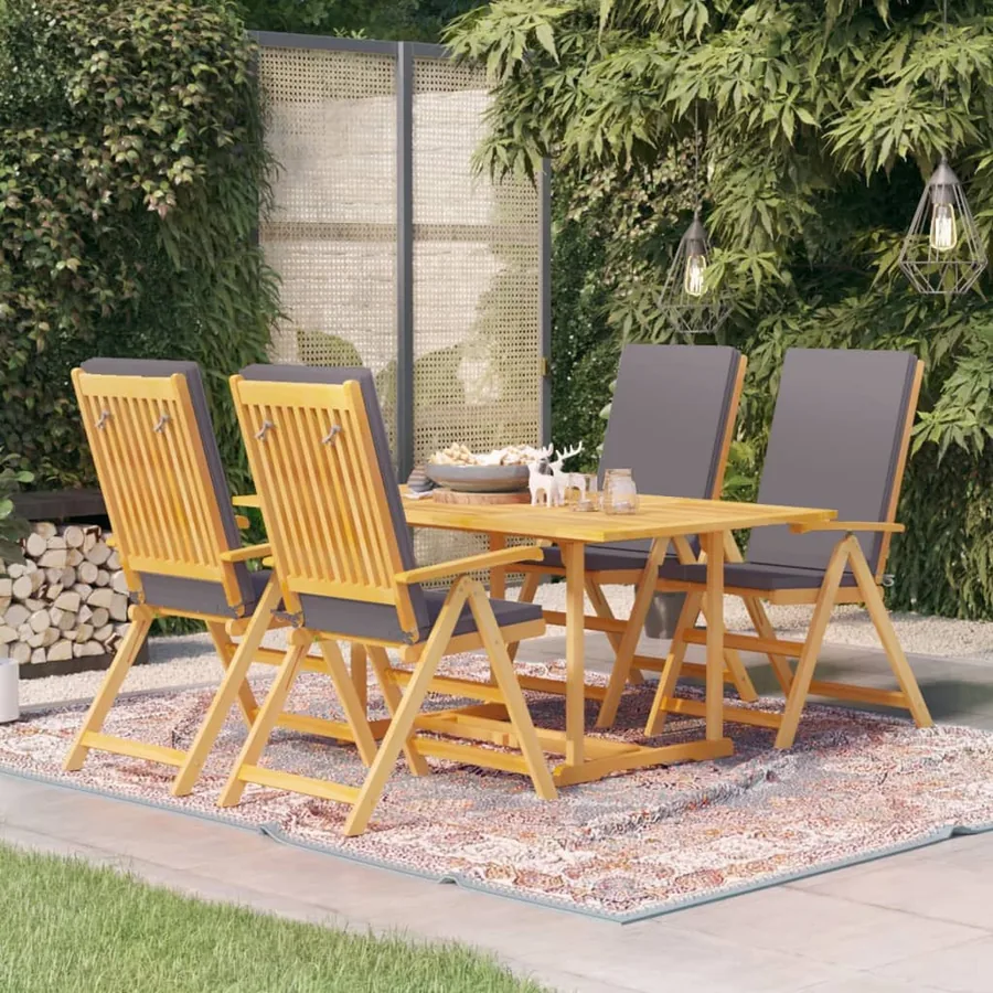 Ensemble à manger de jardin 5pcs coussins gris Bois teck massif