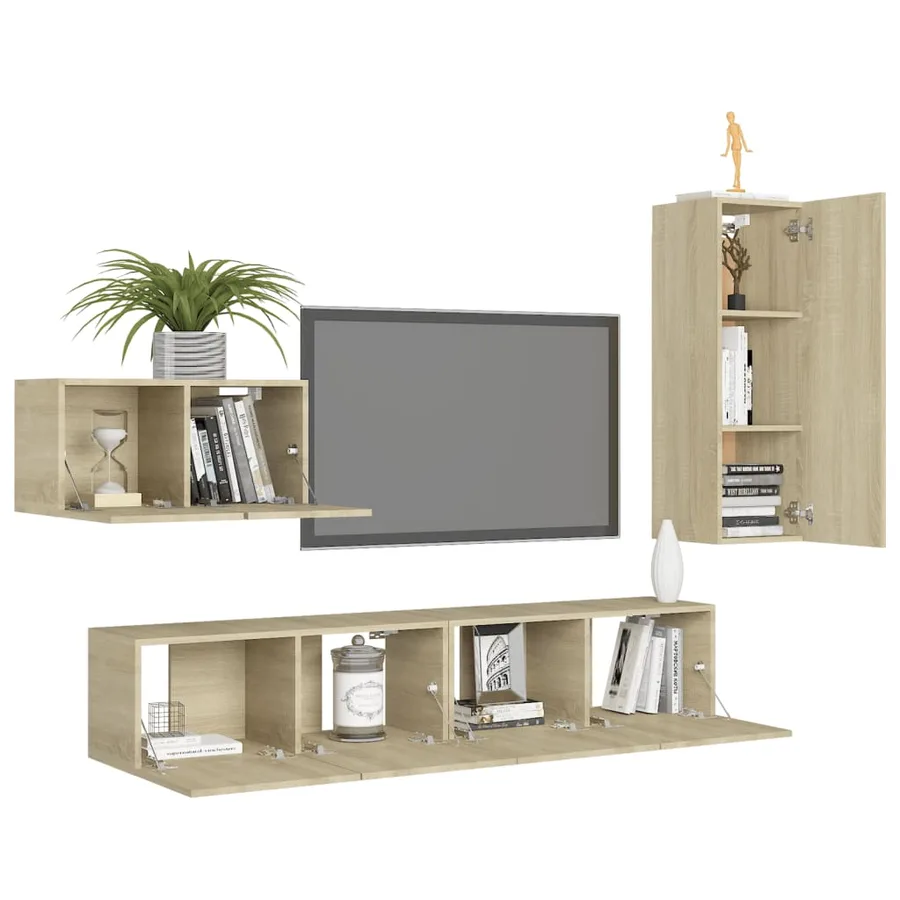 Ensemble de meuble TV 4 pcs Chêne sonoma Bois d'ingénierie - 3