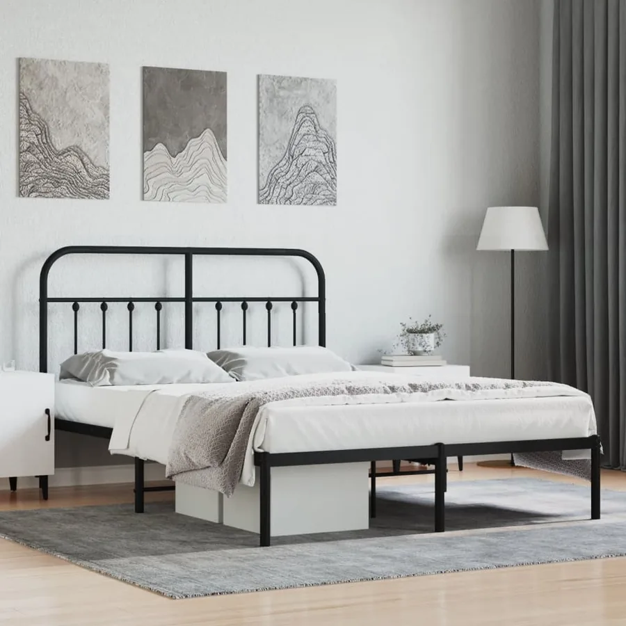 Cadre de lit métal sans matelas avec tête de lit noir 140x200cm