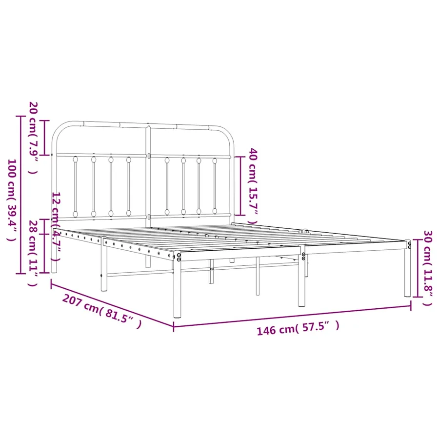 Cadre de lit métal sans matelas avec tête de lit noir 140x200cm - 10