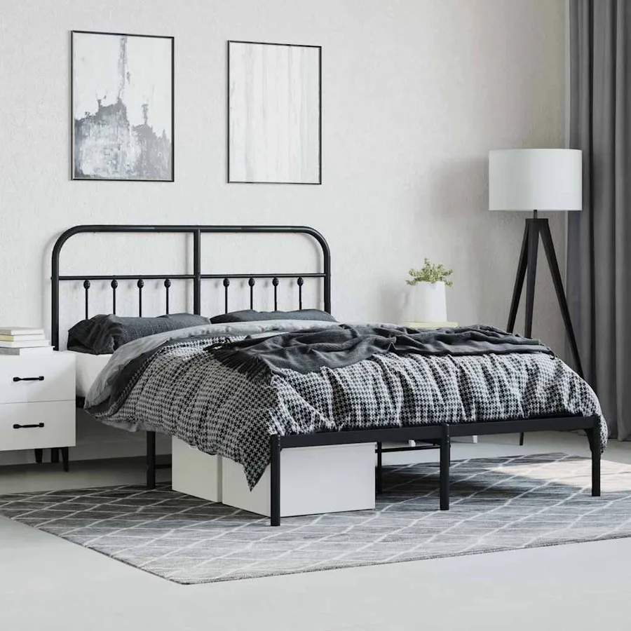 Cadre de lit métal sans matelas avec tête de lit noir 140x200cm - 4
