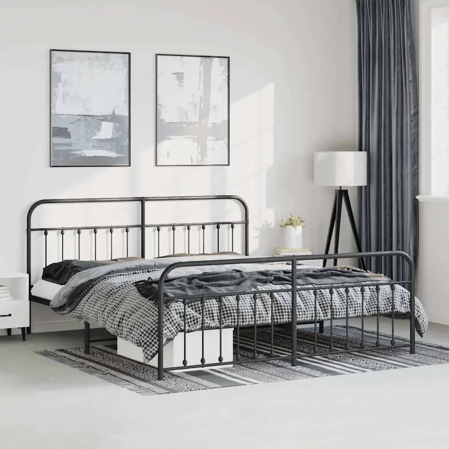 Cadre de lit métal sans matelas avec pied de lit noir 183x213cm