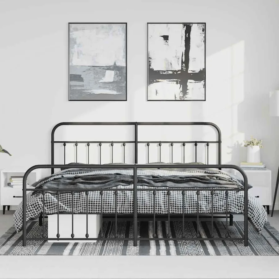 Cadre de lit métal sans matelas avec pied de lit noir 183x213cm - 3