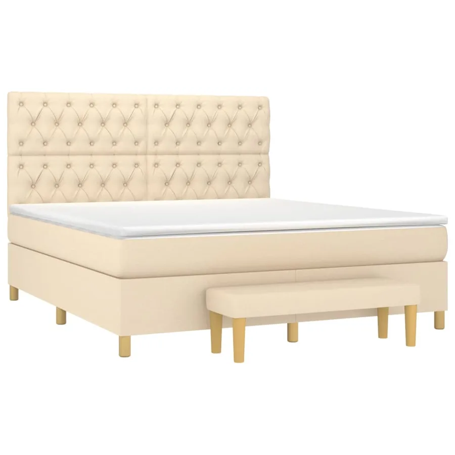 Sommier à lattes de lit avec matelas Crème 160x200 cm Tissu - 3