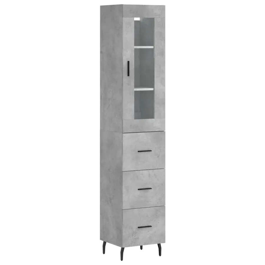 Buffet haut Gris béton 34,5x34x180 cm Bois d'ingénierie - 2