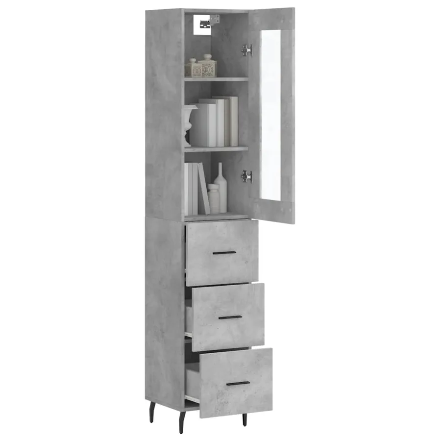 Buffet haut Gris béton 34,5x34x180 cm Bois d'ingénierie - 3