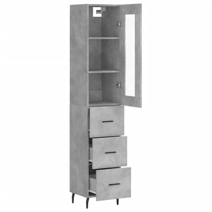 Buffet haut Gris béton 34,5x34x180 cm Bois d'ingénierie - 4