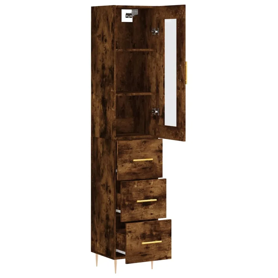 Buffet haut Chêne fumé 34,5x34x180 cm Bois d'ingénierie - 4
